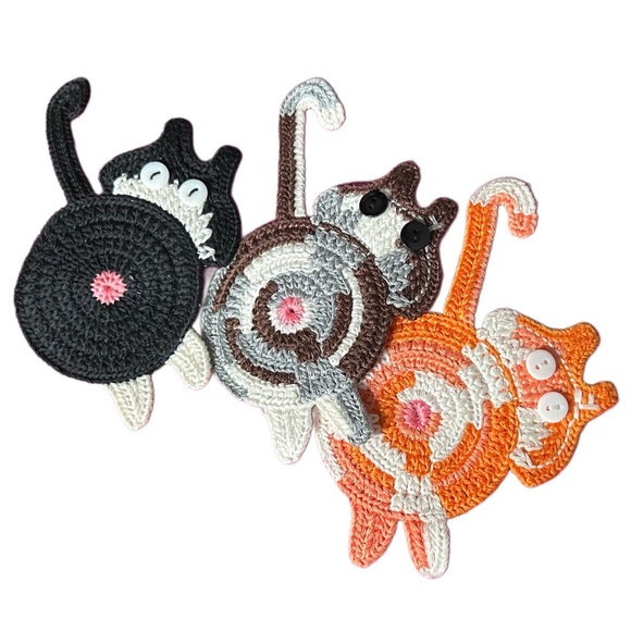 Crochet Cat Coasters Set of 3 - Picture 1 of 5